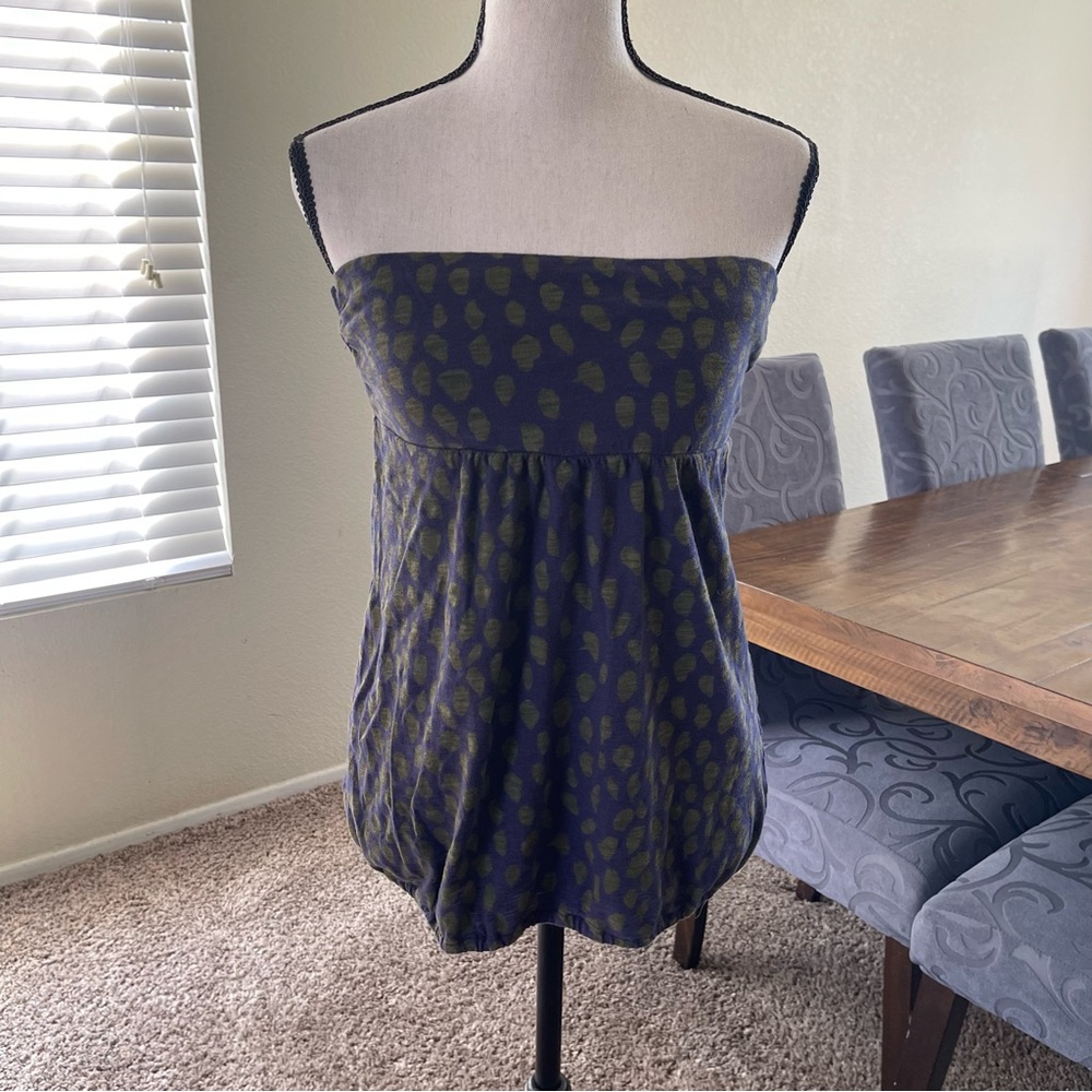 American Eagle Tube Top Elastic Hem Blouse Women's Size Lg Blue Green Y2K‎